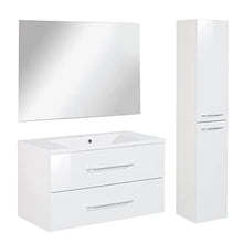 FACKELMANN B.Clever - Set di mobili da bagno, 3 pezzi, 120 cm, con lavabo in marmo e specchio da bagno