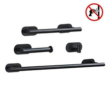 Set Accessori da Bagno Nero Adesivo 60cm Portasciugamani con Porta Carta Igienica 30cm Asciugamano Anello e Gancio, 4 pezzi