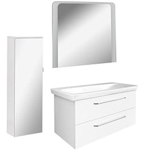 FACKELMANN - Set da 4 mobili da bagno Milano, da appendere, in ceramica, 100 cm e specchio da bagno a LED
