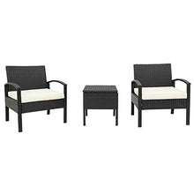 SUFUBAI - Set da 3 pezzi, in rattan intrecciato con mobili da giardino con 2 sedie e 1 tavolino da caffè con contenitore per giardino, veranda