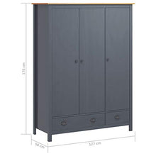 Ausla - Guardaroba a a 2 cassetti e 5 ripiani, armadio per vestiti, armadio, organizer per camera da letto, casa, 127 x 50 x 170 cm, in legno di pino massiccio, grigio e marrone miele