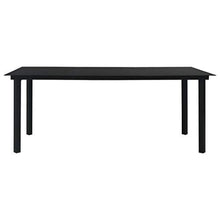 BIGTO - Tavolo da picnic da giardino in acciaio e vetro, decorazione bistrot nero, 190 x 90 x 74 cm