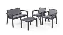 Keter Emily Lounge Set, Mobili da Giardino Superficie Liscia con Divano 2 Posti 2 Sedie e Tavolino, Grafite