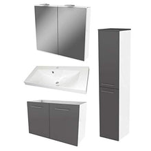 FACKELMANN - Set di mobili da bagno, 4 pezzi, colore: grigio lucido Lima - Mobile sottolavabo in ghisa, 80 cm e LED