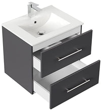 Set di mobili da bagno Firenze 60 (3 parti/A) antracite satinato, specchio a LED