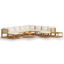 SKM Set Divani da Giardino 12 pz con Cuscini Crema in Legno Acacia (116kg)
