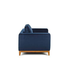 Angel Cerdá Divano a 2 posti rivestito in tessuto velluto, colore blu, gambe in legno noce, cuscini sfoderabili, stile moderno - Arredi Casa