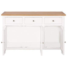 GOTOTOP Credenza in legno di quercia con 3 ante e 3 cassetti, armadio ausiliario per corridoio, soggiorno, camera da letto, 110 x 33,5 x 70 cm, marrone e bianco