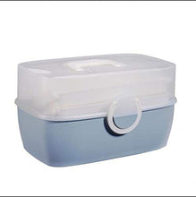 Scatola per medicine, scatola di pronto soccorso, scatola portatile per medicine, scatola organizer, pieghevole a 3 strati, grande capacità, per la casa, per esterni (blu)