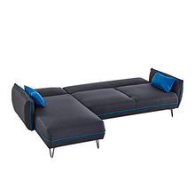 Deco In Paris - Divano angolare convertibile in tessuto grigio e blu damasco, angolo reversibile