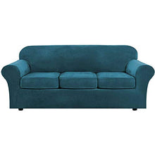 JHLD Velluto Copridivano 4 Pezzo Elasticizzato Fodera per Divano Morbido Sofa Cover Divano Protector Slipcovers Lavabile in Lavatrice per 3 Divano Cuscino-Blu B-3-posti