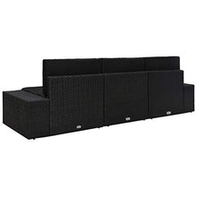Divano Modulare a 3 Posti, in Polyrattan, 3 Cuscini per Lo Schienale + 3 Cuscini per la Seduta, Nero