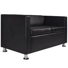 Divano letto a 2 posti, in similpelle, nero, con 2 cuscini con dimensioni: 120 x 62,5 x 63 cm (L x P x A)