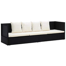Divani da Giardino Esterno in Polyrattan con Cuscini, Divano 3 Posti, Lettino Prendisole con Cuscini in Polyrattan 200 x 60 x 58 cm, Nero