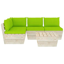 FAMIROSA Set Divani da Giardino su Pallet 5 pz con Cuscini Legno Abete-3491