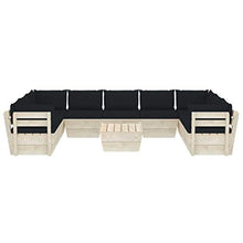 SKM Set Divani da Giardino su Pallet 10 pz con Cuscini Legno Abete (197.9kg) Nero