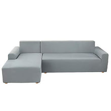 NIBESSER Copridivano con Penisola Elasticizzato Chaise Longue 2-Pezzi Copridivano a Forma di L Lavabile Fodere per Divano Angolare per Soggiorno con Motivi Moderni(Grigio Chiaro，2 Posti + 2 Posti)