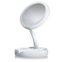 Specchio cosmetico pieghevole a forma di craveoke con illuminazione a LED, compatto da viaggio, con ingrandimento doppio e 10x, colore: bianco