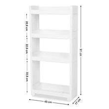 SONGMICS Scaffale Scorrevole Scaffale Portaoggetti Stretto Carrello Mobile Dispensa a 4 Livelli di Plastica con Rotelle per Cucina Bagno Bianco 45 x 17 x 91 cm KFR10WT