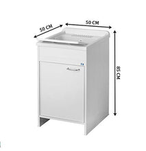 Mobile lavatoio,cm.50x50x85, in kit, 1 anta,vasca e asse lavapanni,resina bianco