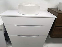 GT-LUX Mobile Bagno Lavanderia 90 CM RW900P/F Legno Bianco Rubinetto LAVABO 2 CASSETTI