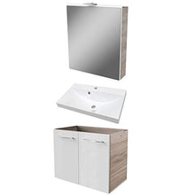 FACKELMANN - Set di mobili da bagno, 3 pezzi, colore: marrone e bianco Lima - Mobile sottolavabo in ghisa, 60 cm e LED