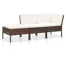 Tidyard Set Divani da Giardino in Polyrattan, Set di Mobili da Giardino, Set Divano Esterno con Cuscini 3 pz Marrone