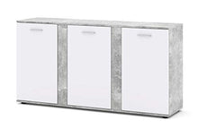BIM Furniture Comò Amigo con 3 ante 190 cm, credenza multiuso per camera da letto, soggiorno, tappetino bianco