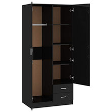 Montloxs Armadio a 2 Ante, ripiano, Appendiabiti e cassetto, mobili per Camera da Letto, 80x52x180 cm, Nero Lucido