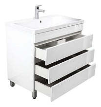 Mobile bagno a terra Via 90 bianco lucido , 3 cassetti senza maniglie