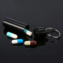 Erduo Mini Portatile Impermeabile a Forma di Pillola in Lega di Alluminio portapillole Custodia per Bottiglia Contenitore per farmaci con Portachiavi-Nero