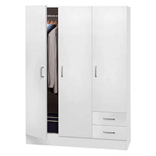 Dmora Armadio a Tre Ante e Due cassetti con Ripiani e Barra Appendiabiti, Colore Bianco, cm 120 x 50 x h170
