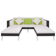 SKM Set Divani da Giardino 4 pz con Cuscini in Polyrattan Nero (51.2kg)