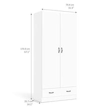 Dmora Armadio Guardaroba a Due Ante e Un cassetto, Colore Bianco, cm 79 x 35 x h170