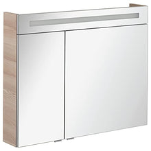 Facchellmann B.Clever - Set di mobili da bagno in frassino con mobiletto, 90 cm, con lavabo in marmo pressofuso e armadietto a LED