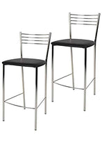 Tommychairs - Set 2 sgabelli alti modello Elena per cucina e bar, struttura in acciaio cromato e seduta imbottita e rivestita in pelle artificiale colore nero