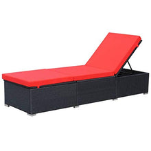Festnight- Lettino da Esterno, Lettino Prendisole in Polyrattan 195x60x31 cm Nero e Rosso