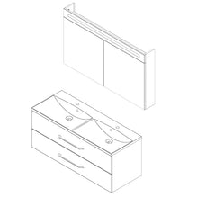 Fackelmann B.Clever - Set di mobili da bagno, 2 pezzi, 120 cm, in legno di frassino con mobiletto sottolavello, con doppia vasca in marmo pressofuso e armadietto a LED
