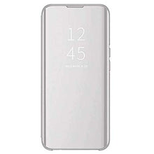 Nadoli Custodia per Samsung Galaxy A12,Chiaro Specchio Stand Protezione Libro Portafoglio Cover Custodia in Pelle Difficile PC Copertura,Argento