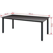 OUSEE Tavolo da Giardino Nero 190x90x74 cm in Alluminio e Vetro