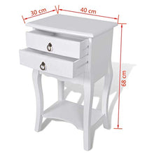 Comodino con 2 Cassetti, Comodino con cassetto Bianco in MDF, Adatto per Camera da Letto, 40 x 30 x 68 cm