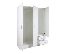 Dmora Armadio a Tre Ante e Due cassetti con Ripiani e Barra Appendiabiti, Colore Bianco, cm 120 x 50 x h170