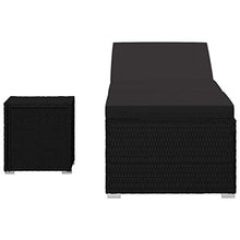 Festnight Lettino Prendisole con Cuscino e Tavolino in Polyrattan Nero