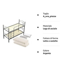 DOLCI SOGNI Letto a Castello per Adulti e Bambini 205x80 cm Altezza 150 cm, Colore Argento, Letti a Castello con 2 Rete Letto Singolo 80x190, 2 Materasso Singolo 80x190 Waterfoam 2 Cuscini Anallergici