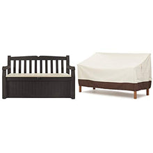 Keter Cassapanca Eden Bench Marrone con Seduta Beige 265 Lt in Resina Cm 140X60X84 H & Amazon Basics Telo di copertura sagomato per panca a 3 posti