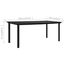 BIGTO - Tavolo da picnic da giardino in acciaio e vetro, decorazione bistrot nero, 190 x 90 x 74 cm