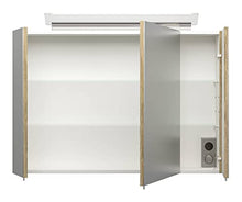 Armadietto a specchio 90cm luce a LED e ripiani in vetro rovere chiaro