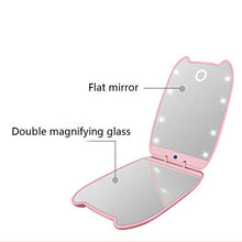 DKee Mini Portatile Orecchie di Gatto LED Specchio Trucco 2 Volte Con Trucco Piccolo Specchio Di Bellezza Specchio Vanity Specchio Rosa