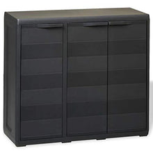 Cikonielf - Armadio esterno con 3 ante e 2 ripiani regolabili, in plastica da giardino, 97 x 38 x 87 cm, colore: Nero