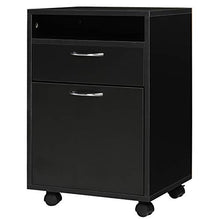 homcom Cassettiera Portadocumenti da Ufficio in Legno Nero con 2 Cassetti, 4 Ruote Ominidirezionali, 40 x 35 x 60cm